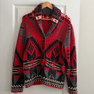 Ralph Lauren Red and Gray Patterned Cardigan